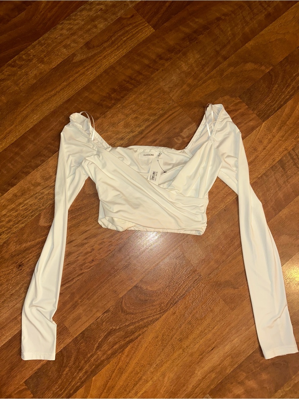 Glassons White Long-Sleeve Wrap Style Crop Top